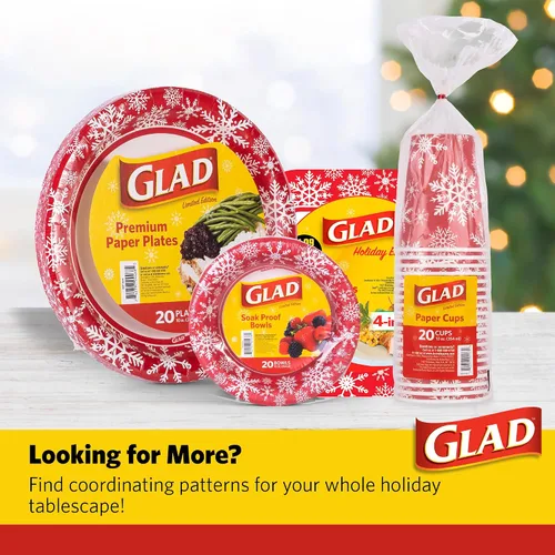 Miniatura 6 de Glad Holiday Edition Moldes de Aluminio para Hornear con Forma de Árbol de Navidad con Patrón de Copos de Nieve Rojos y Blancos, Moldes Desechables