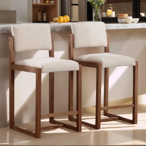 LukeAlon Juego de 2 Taburetes de Mostrador de Lino, Tapizados de 26" de Altura de Asiento, Taburetes de Bar de Altura de Mostrador con Patas de