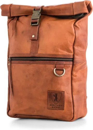 BERLINER BAGS Mochila vintage de cuero genuino Utrecht, mochila para laptop, mochila de viaje para mujeres y hombres, café M, Mediana