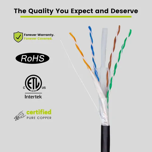Miniatura 4 de TRUE CABLE Cable Cat6A para Enterramiento Directo, Blindado FTP, 500 pies, Impermeable, Clasificado para Exteriores CMX, Negro, 23AWG Cobre Puro