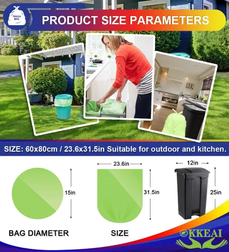 Miniatura 2 de OKKEAI 120 bolsas de basura Smal de 3 galones (10 litros), bolsas de basura para baño, cocina, oficina, color verde claro, ajuste de 10 litros, 2,3