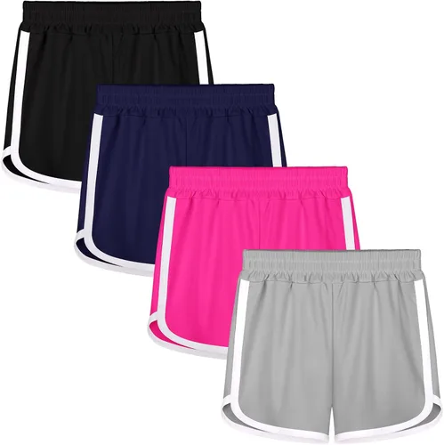 Resinta Paquete de 4 pantalones cortos de correr para niñas, pantalones cortos deportivos de verano para niños, de secado rápido, pantalones cortos
