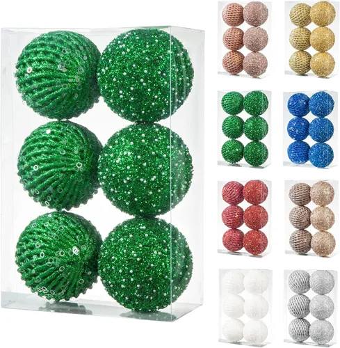 Miniatura 15 de Adornos de bola de Navidad de 3.15 pulgadas, con purpurina inastillable, adornos para árbol de Navidad, bolas colgantes de Navidad, decoraciones