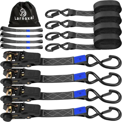 Paquete de 4 correas de trinquete, resistencia a la rotura de 1.826 libras, 1 pulgada x 15 pies, correas de amarre de trinquete de servicio mediano
