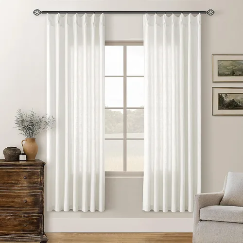 Miniatura 128 de Cortinas de lino natural con pliegues fruncidos de 120 pulgadas de largo para sala de estar, cortinas plisadas con ganchos y lengüeta trasera