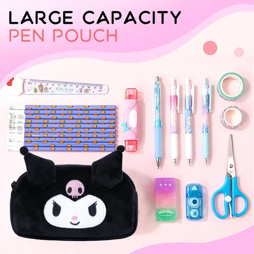 Miniatura 4 de Roffatide Pequeña bolsa de cosméticos para mujer, bolsa de maquillaje de anime, estuche portátil con cremallera, color negro