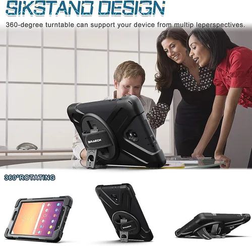 Miniatura 4 de Galaxy tab A 8.0 2017 estuche (SM-T380 / T385), BRAECN tres capa resistente de parachoques duro de silicona suave con 360 grados pie de apoyo Negro