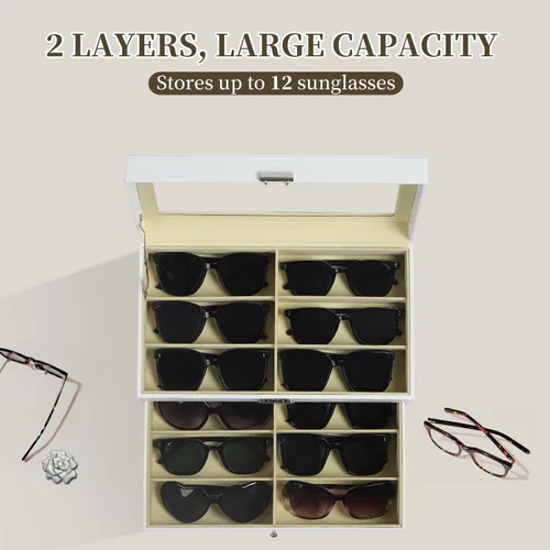 Miniatura 18 de AUTOARK AW-023 - Organizador de cuero para guardar lentes de sol, 12 piezas, color negro, AW-023