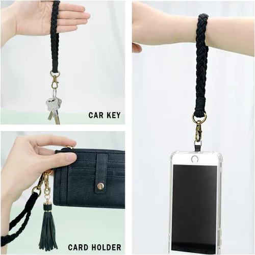 Miniatura 5 de Correa de muñeca para teléfono estilo boho macramé, cordón para teléfono celular con pestaña de anclaje, llavero con dije para muñeca, cadena