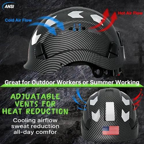 Miniatura 3 de Aolamegs Vented Carbon Fiber Pattern Hard Hat, ANSI Z89.1 Type 1 Class C Safety Helmet for Construction, OSHA Approved Work Hat with 6-Point Casco