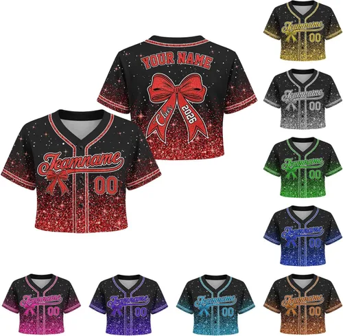 Miniatura 6 de Camiseta de béisbol de uniforme de animadora personalizada, camiseta de animadora para niñas, mujeres, jóvenes, niños, camiseta con purpurina