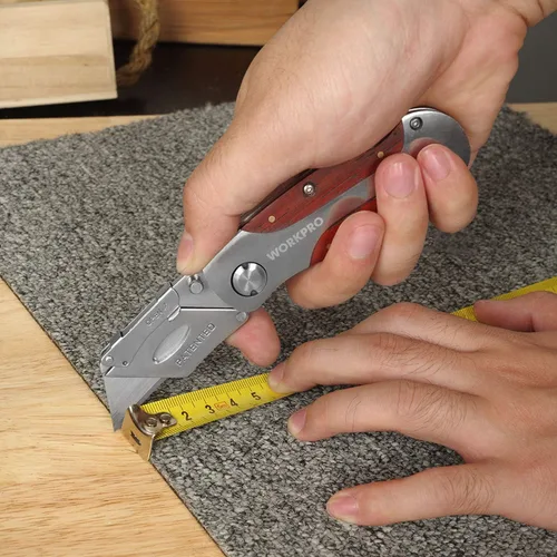 Miniatura 8 de WORKPRO - Cuchillo de uso de cambio rápido, mango de madera estilo retro, cuchillo plegable con clip