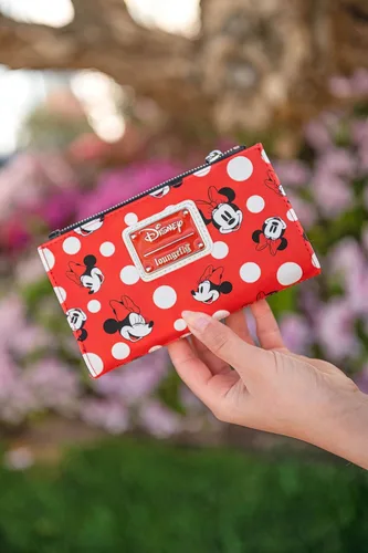 Miniatura 6 de Loungefly Cartera de Disney Minnie Mouse con lunares rojos con cremallera para mujer, Rojo -, Cartera con cremallera