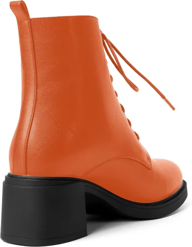 Miniatura 19 de ROSERWISH Botas altas de tacón bajo y grueso para mujer, con cordones, cómodas, modernas, con puntera redonda, de 2.5 pulgadas