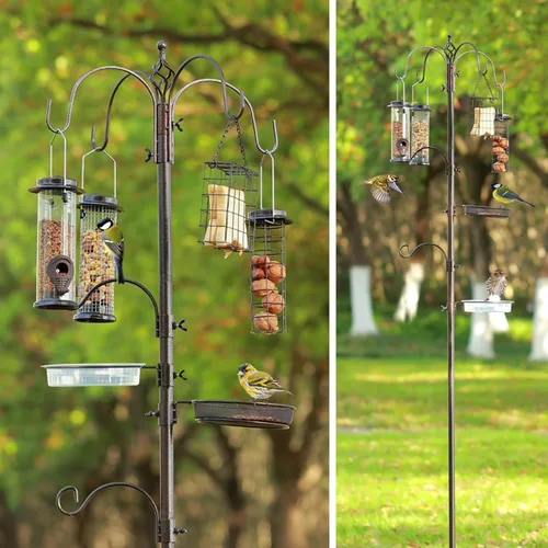 Miniatura 8 de Kit de estación de alimentación de pájaros, comedero para pájaros salvajes, colgador de maceta colgante, alimentador múltiple colgante con comedero