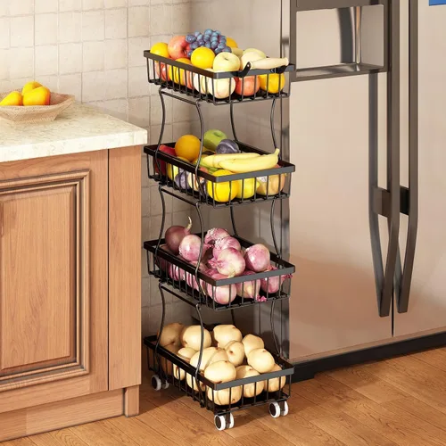 Miniatura 3 de Wisdom Star - Canasta de frutas y verduras de 4 niveles para cocina, carrito de almacenamiento de frutas y verduras, canasta de almacenamiento