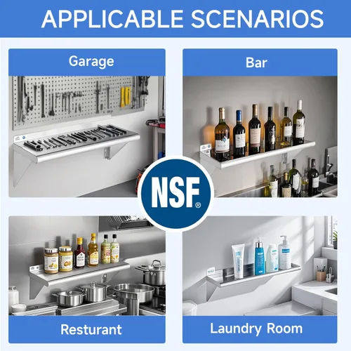 Miniatura 7 de ROCKPOINT Estante de acero inoxidable de 12 x 24 pulgadas, 250 libras, estantes comerciales de metal NSF para montaje en pared, estantería flotante