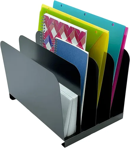 Miniatura 9 de Huron Carpeta organizadora de archivos de escritorio vertical con 5 ranuras, acero de grado comercial negro