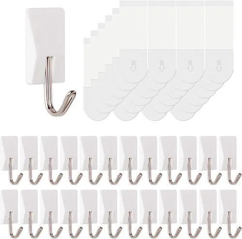 Miniatura 8 de Ganchos de pared resistentes grandes 6 piezas con 12 tiras adhesivas, gancho de pared removible para colgar, ganchos para colgar abrigos sin daños