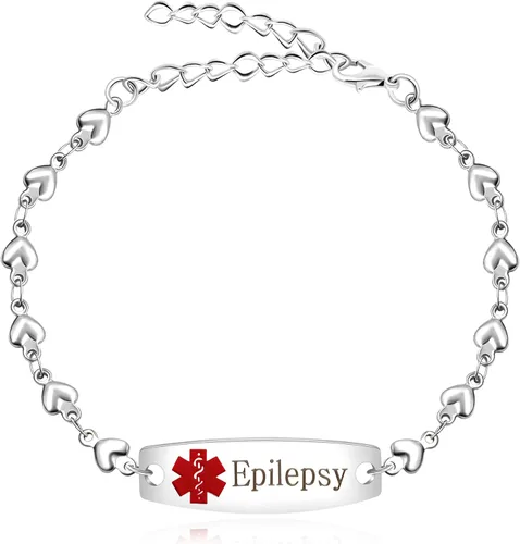 Miniatura 9 de Pulsera de símbolo médico de plata grabada con láser, alerta de salud grabada en forma de corazón, adecuada para primeros auxilios de emergencia