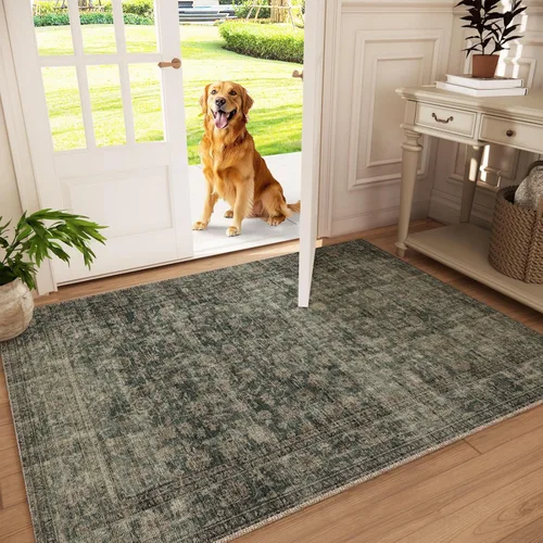 Miniatura 92 de Tapete largo lavable para pasillo o cocina: 2 x 6 pies, con respaldo antideslizante, de pelo corto, suave, para entrada, interiores, pasillos, Verde