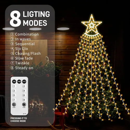 Miniatura 5 de VTZNOJ 350 LED Guirnalda de luces de estrella para decoración de Navidad, impermeables, luces de cascada estrelladas con 8 modos de luz, control