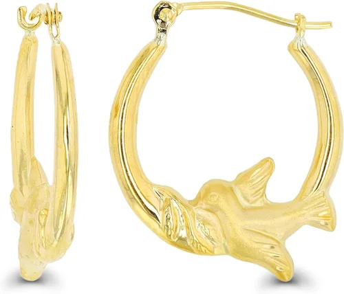 Miniatura 16 de Aretes de aro de oro amarillo de 14 quilates con múltiples formas de cierre con bisagras, alas y corazón, paloma y querubín, aretes de oro macizo