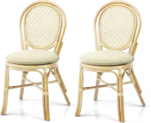 Miniatura 17 de Denver Dining - Silla auxiliar de mimbre hecha a mano con cojín color crema, ratán natural, colonial