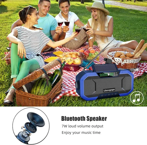 Miniatura 3 de Radio solar de emergencia con manivela Bluetooth, impermeable, portátil, NOAA, meteorológica, radio AM FM, cargador de teléfono, linterna de viento