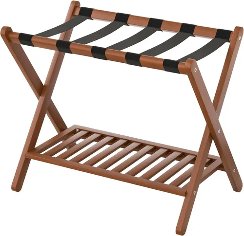 Miniatura 14 de Portaequipajes plegable con estante de almacenamiento para habitación de invitados Hotel Essentials de bambú sólido resistente soporte