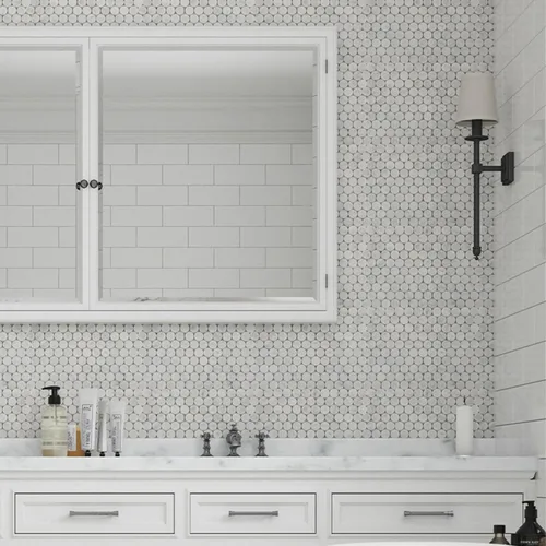 Miniatura 7 de Carrara - Mosaico de mármol blanco, pulido, mosaico de mármol blanco Carrara para cocina, baño, pared, suelo, ducha, 5 hojas, hexagonal de 2 pulgadas