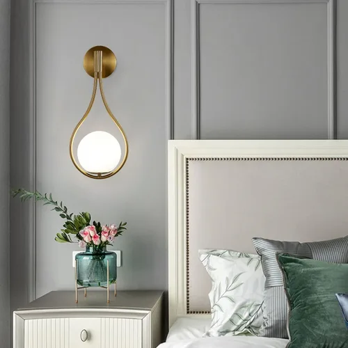 Miniatura 6 de BOKT Moderna lámpara de pared de cristal dorada para colgar en la pared, decoración del hogar (alambre duro) de mediados de siglo para dormitorio