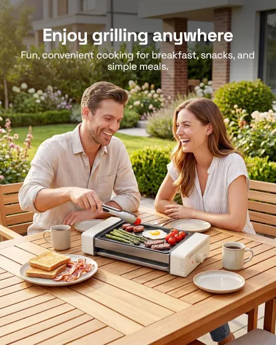 Miniatura 6 de HBN máquina de parrilla rodante para hot dogs 3 en 1 con placa antiadherente y parrilla, parrilla eléctrica compacta de 800W para salchichas