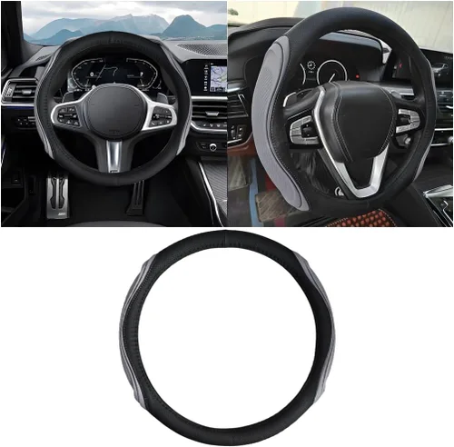 Miniatura 14 de Osilly Funda de cuero para volante de automóvil de 15 pulgadas, accesorios automotrices elástica, transpirable, antideslizante, protector de volante