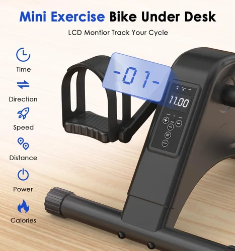 Miniatura 3 de Mini bicicleta estática de 12 niveles debajo del escritorio con pantalla LCD, pedales de bicicleta bidireccionales eléctricos silenciosos