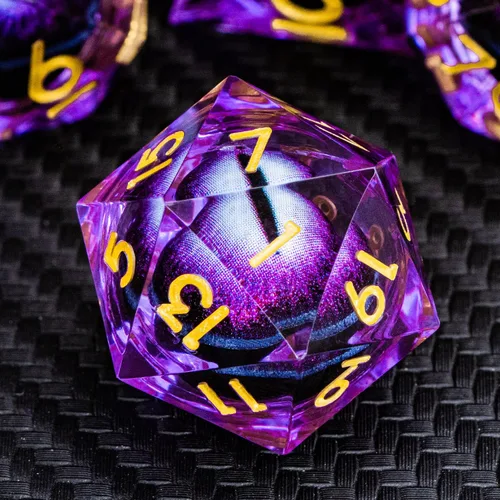 Miniatura 9 de ARUOHHA Juego de dados DND de núcleo líquido, 7 piezas de dados de resina azul afilados compatibles con juegos de rol D&D, juego de dados