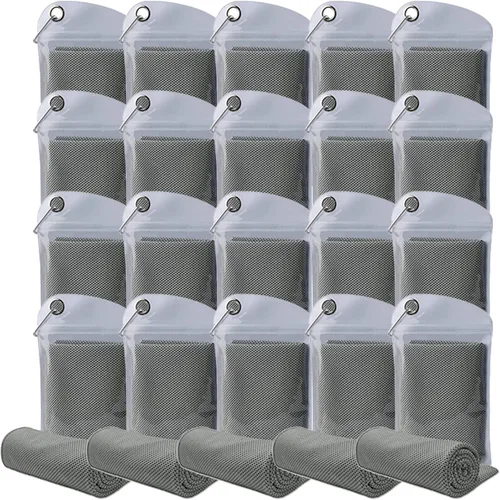 Miniatura 14 de Paquete de 20 toallas refrescantes de 40 x 12 pulgadas, toalla de hielo para cuello y cara, microfibra fría con bolsa transpirable para yoga, Azul