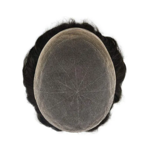 Miniatura 75 de Peluca de repuesto de cabello natural de poliuretano con encaje frontal para hombre (7x9 pulgadas, densidad de luz, 1B40# negro natural con 40% gris)