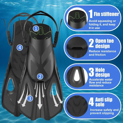 Miniatura 2 de Aletas de esnórquel, aletas de natación, tamaño de viaje, cortas, ajustables, para esnórquel, buceo, adultos, hombres y mujeres, aletas de natación