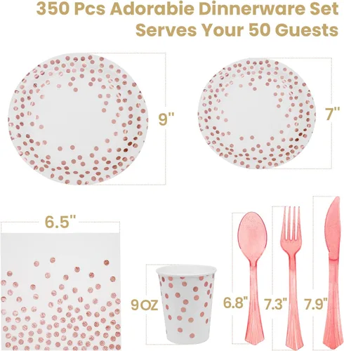 Miniatura 2 de AIRE 350 piezas platos de papel blancos y de oro rosa suministros de fiesta para 50 invitados decoraciones de fiesta vajilla platos de papel dorados