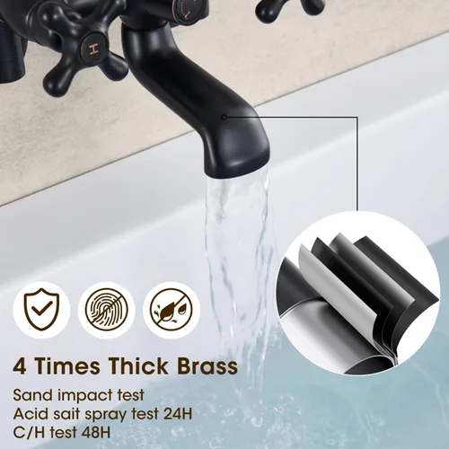 Miniatura 4 de Grifo de bañera de montaje en pared con ducha de mano, centro de 3 a 9 pulgadas, bronce aceitado vintage, juego de grifo de bañera de 2 agujeros