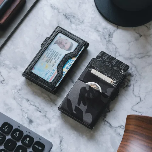 Miniatura 48 de VULKIT Billetera minimalista con ventana de identificación y bolsillo EDC con bolsillo desplegable para tarjetas de crédito y bloqueo RFID, diseño