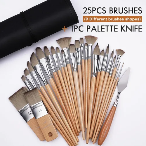 Miniatura 5 de Fuumuui 26 pinceles de pintura, juego profesional de pinceles de pintura acrílica para artistas, gama completa de tamaños con mango corto mejorado