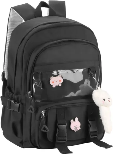 Miniatura 8 de Phaoullzon Mochila Kawaii para niñas, mochila escolar linda de anime con alfileres y colgante, Beige, Mediana, Moderno