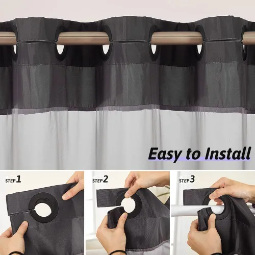 Miniatura 2 de Furlinic Cortina de ducha pequeña de 36 x 72 pulgadas, no necesita ganchos, cortinas de baño de tela de tamaño medio con ventana transparente, Gris