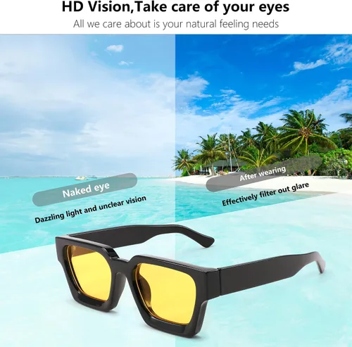 Miniatura 112 de FEISEDY Gafas de sol cuadradas retro de los años 90 para mujeres y hombres, gafas de sol rectangulares gruesas de moda con protección UV400 B2385