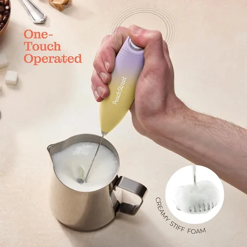 Miniatura 3 de Espumador de Leche Potente de Mano, Espumador de Leche Mini, Mezclador de Bebidas de Acero Inoxidable con Soporte para Espumador (Lavanda Banana)