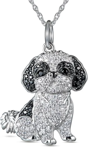 SCAMPER & CO Collar con colgante de raza de perro para mujeres y niñas, dije de cachorro de piedra preciosa auténtica y circonita cúbica, regalo de