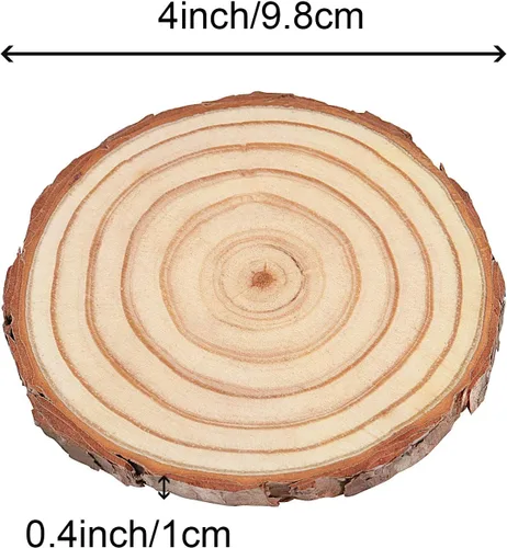 Miniatura 2 de ZOENHOU 30 piezas de rebanadas de madera natural de 3.5 a 4 pulgadas, kit de madera sin terminar de 2/5 pulgadas de grosor, manualidades con corteza