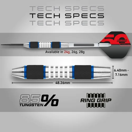 Miniatura 4 de RED DRAGON Darts - Axis 24 Gram Blue Tungsten Darts Set with Flights, Shafts (Stems) and Wallet Azul